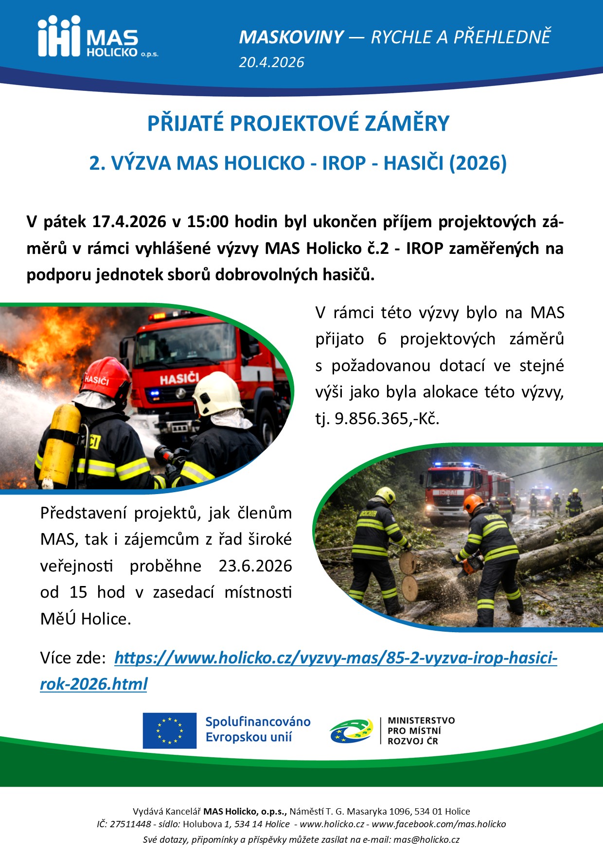 Přijaté projektové záměry do výzvy č.2 - IROP - Hasiči (2026)