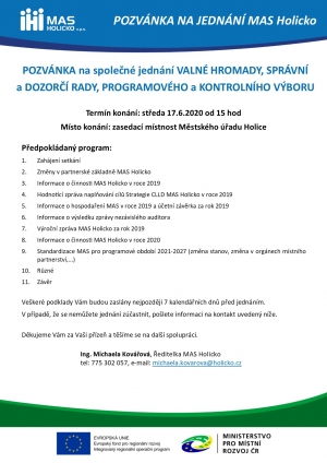 Pozvánka na Valnou hromadu MAS Holicko - 17.6.2020
