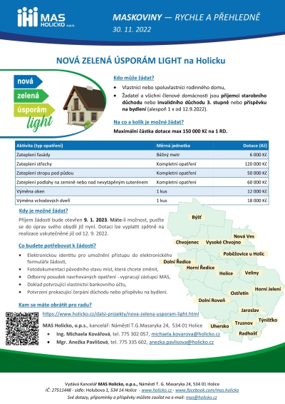 MAS Holicko pomáhá - Nová zelená úsporám LIGHT