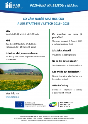 POZVÁNKA NA BESEDU S MASkou &quot;CO VÁM NABÍZÍ MAS HOLICKO A JEJÍ STRATEGIE V LETECH 2016 - 2023&quot;