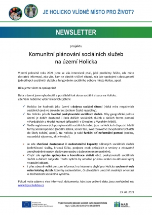 NEWSLETTER: Komunitní plánování sociálních služeb na území Holicko