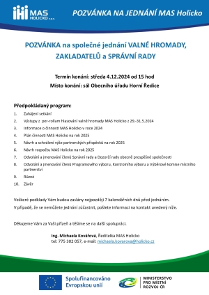 Pozvánka na Valnou hromadu MAS Holicko - 4.12.2024