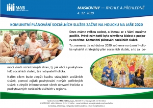 KOMUNITNÍ PLÁNOVÁNÍ SOCIÁLNÍCH SLUŽEB ZAČNE NA HOLICKU NA JAŘE 2020