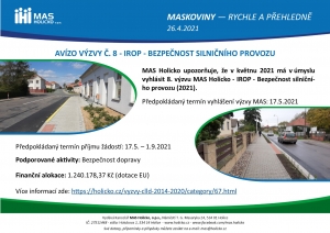 AVÍZO VÝZVY Č. 8 - IROP - BEZPEČNOST SILNIČNÍHO PROVOZU